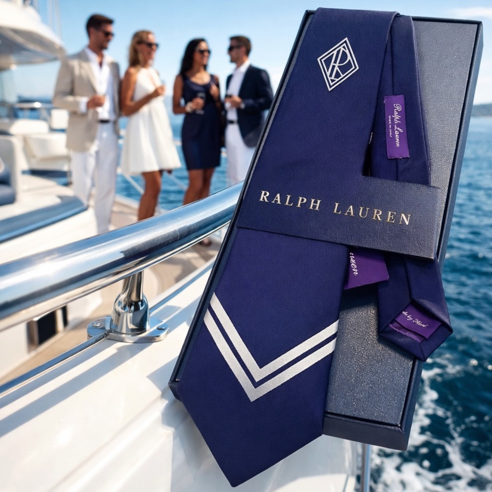 🎁HOLIDAY 26’🎁🔥💯ICONIC RALPH LAUREN PURPLE LABEL YACHT CLUB MONOGRAM RL TIE🔥